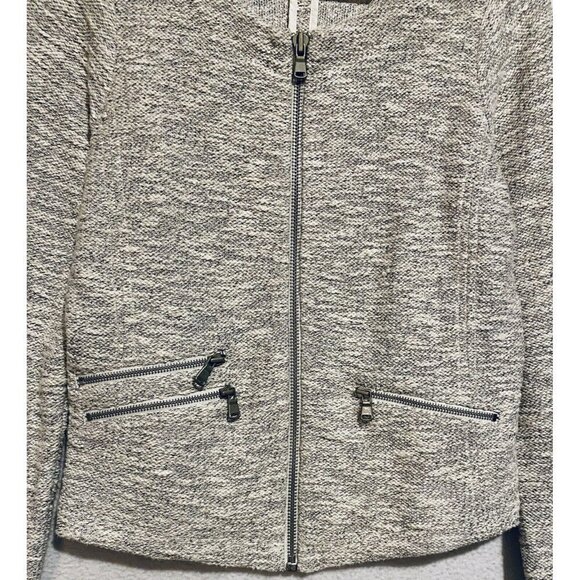 LOFT Lou Grey Jacket Womens Medium Ivory Gold Metallic Tweed Zip Up Boho - Picture 3 of 7